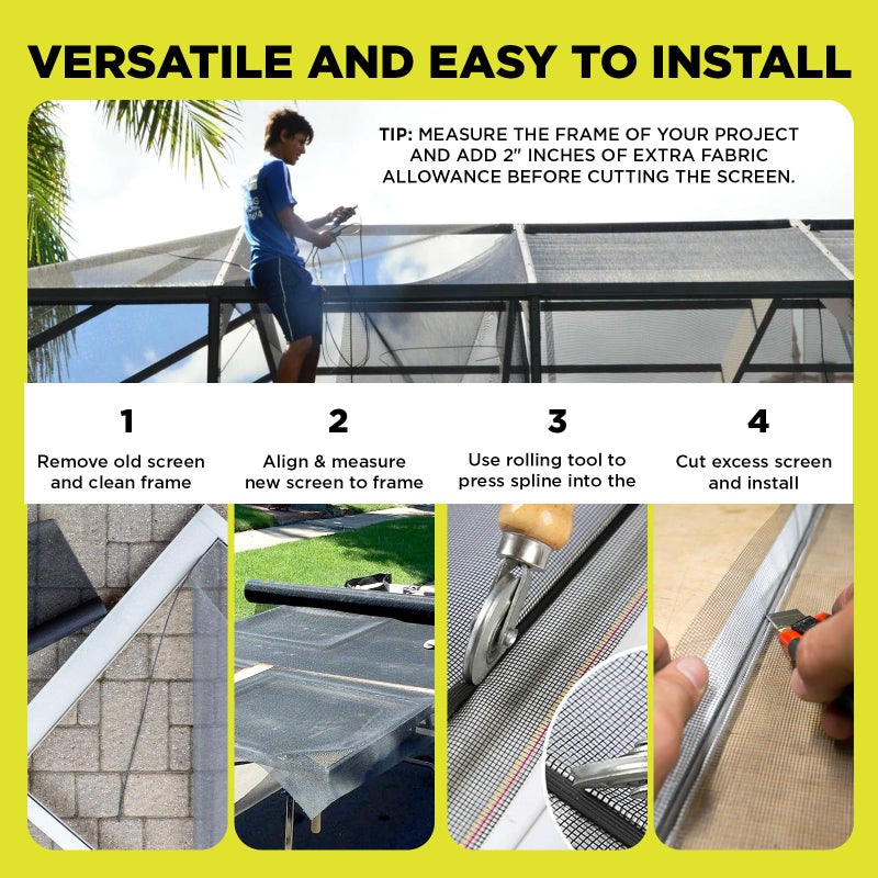 DOCAZOO DOCA 36 in x 100 ft Window Screen Mesh - Window Screen Replacement, Fiberglass Mesh Roll for Window, Patio Screen, Porch Screen, or Door - Charcoal - Image 2